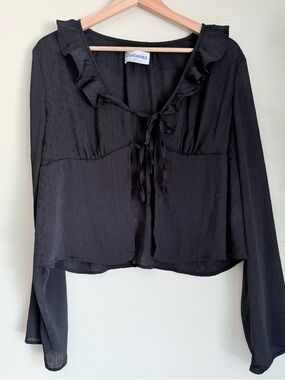 No Boundaries Black Ruffle Tie-Front Top